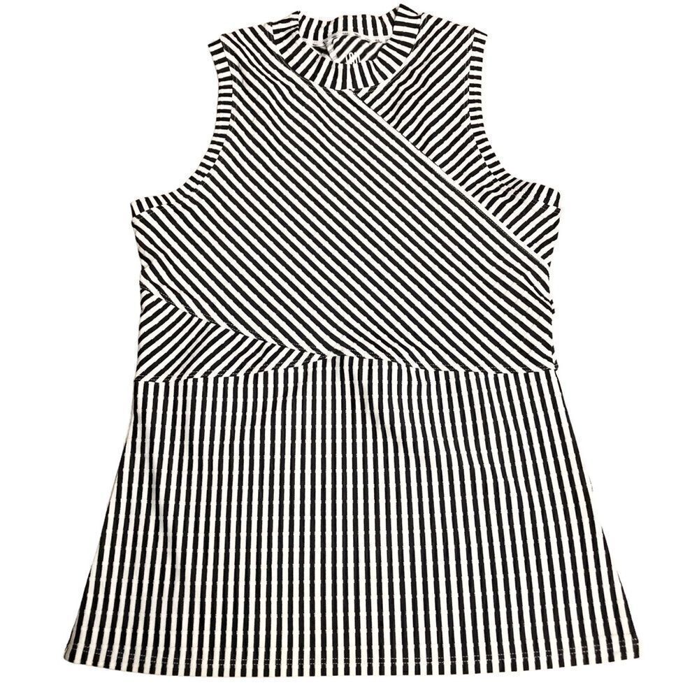 Tail Activewear Black White Stripes Sleeveless Shirt Top Sz S